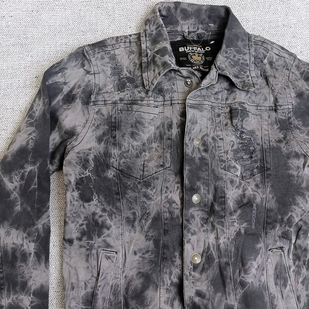Buffalo David Bitton Denim Jacket Mens L Grey Excellent Distressed Acid Wash